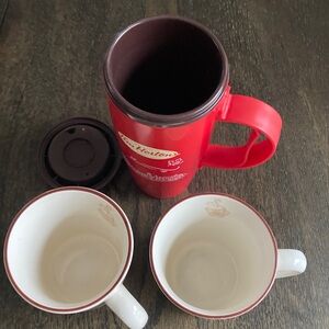 Tim Hortons Red Travel Mug and White Mugs Set